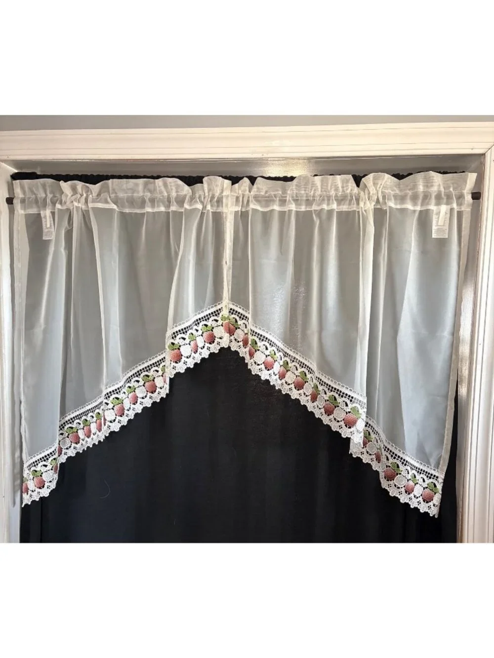 Sheer White Valance Curtains Apple Lace Trim 60